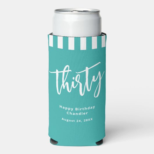 Eenvoudig Aqua en Wit 30e Verjaardagsfeest Seltzer Blikjeskoeler (Seltzer Voorkant)