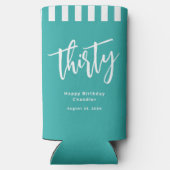 Eenvoudig Aqua en Wit 30e Verjaardagsfeest Seltzer Blikjeskoeler (Achterkant)