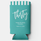 Eenvoudig Aqua en Wit 30e Verjaardagsfeest Seltzer Blikjeskoeler (Voorkant)