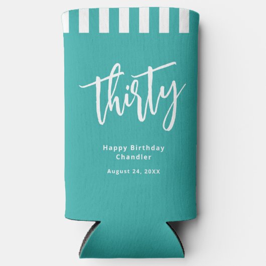 Eenvoudig Aqua en Wit 30e Verjaardagsfeest Seltzer Blikjeskoeler (Voorkant)