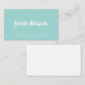 Eenvoudig Aqua Turquoise Handgeschreven penseelscr Visitekaartje (Voorkant / Achterkant)