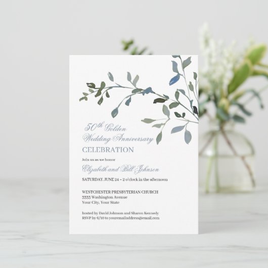 Eenvoudig Aquarel Blauw 50ste Huwelijksjubileum Kaart (Staand voorkant)