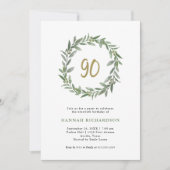 Eenvoudig Aquarel Groen en Goud 90e Verjaardag Kaart (Voorkant)