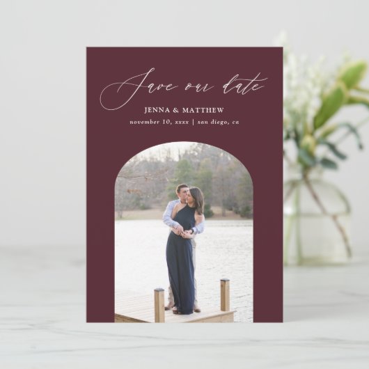 Eenvoudig Arched Bewaar de datum Kaart wijn (Staand voorkant)