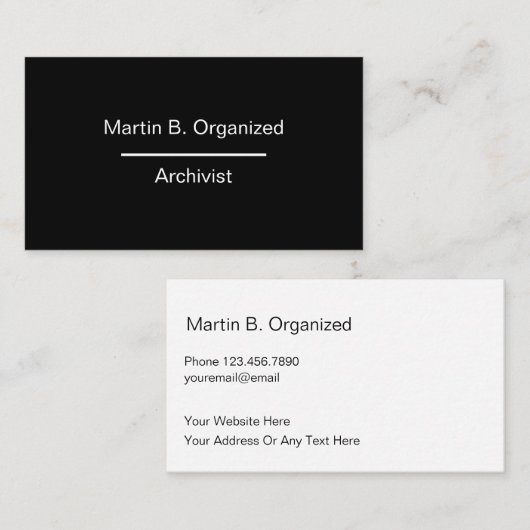 Eenvoudig archivistisch professioneel ontwerp visitekaartje (Voorkant / Achterkant)