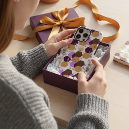 Eenvoudig artistiek paars en goudgeometrisch patro iPhone 16 pro max hoesje