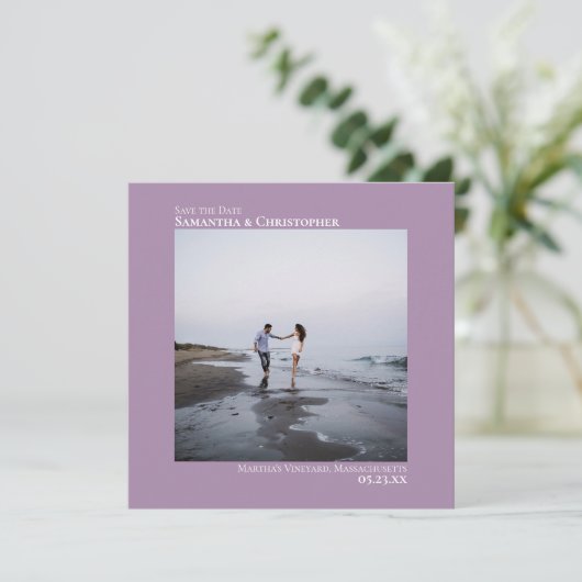 Eenvoudig artsy Minimal Photo Lavender Wedding Save The Date (Staand voorkant)