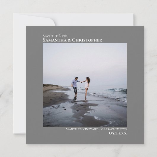 Eenvoudig artsy Minimal Square Photo Gray Weddensc Save The Date (Voorkant)