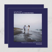 Eenvoudig artsy Minimal Square Photo Navy Weddensc Save The Date (Voorkant / Achterkant)