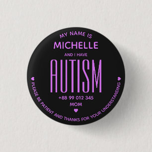 Eenvoudig Autisme Bewustzijn Zwart Paars Speciaal  Ronde Button 3,2 Cm