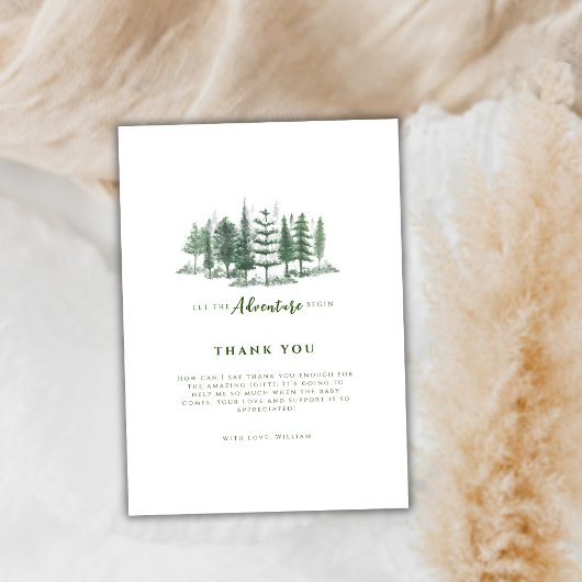 Eenvoudig avontuur Begin rustieke bos Baby shower Bedankkaart