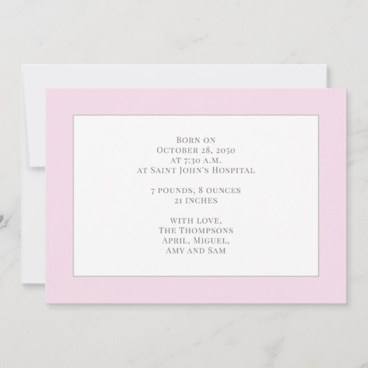 Eenvoudig Baby Roze Stijlvol Fotokalligrafie scrip Aankondiging (Achterkant)