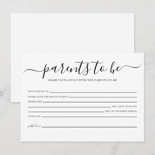Eenvoudig Baby shower Advies voor de Ouders Kaart (Voorkant / Achterkant)
