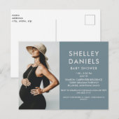 Eenvoudig Baby shower B/W-fotoblauw Uitnodiging Briefkaart (Voorkant / Achterkant)