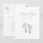 Eenvoudig Baby shower Bedankt Modern Grey Footprin Briefkaart (Voorkant / Achterkant)
