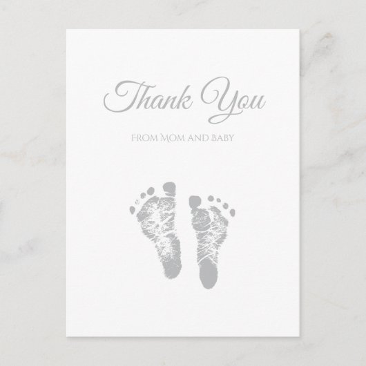 Eenvoudig Baby shower Bedankt Modern Grey Footprin Briefkaart (Voorkant)
