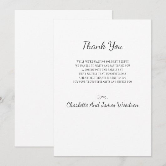 Eenvoudig Baby shower dank u Bedankkaart (Voorkant / Achterkant)