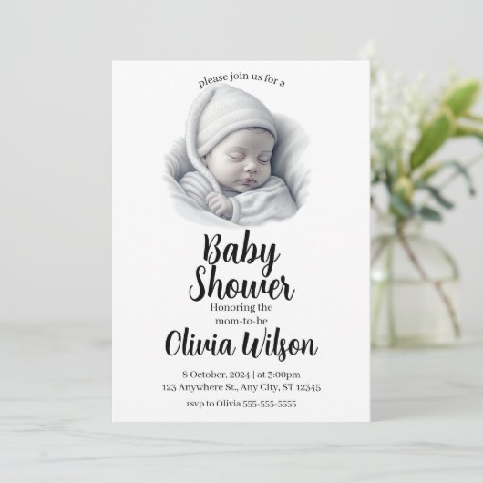 Eenvoudig Baby shower Digitale Uitnodiging (Staand voorkant)