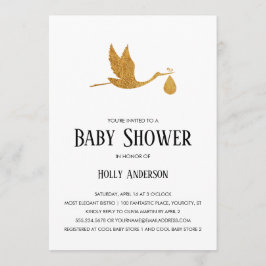 Eenvoudig Baby shower Faux Gold Folie Stork w / Bu Kaart