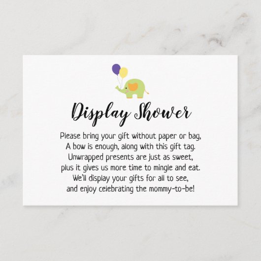 Eenvoudig Baby shower invoegen met ellefant Informatiekaartje (Voorkant)