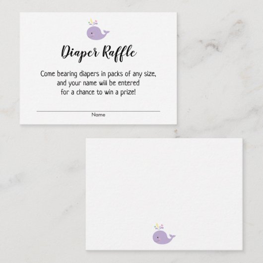 Eenvoudig Baby shower Luier Raffle Tickets, Walvis Informatiekaartje (Voorkant / Achterkant)