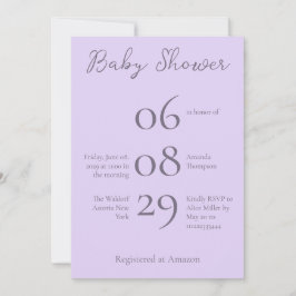 Eenvoudig Baby shower met minimale monogram lavend Kaart
