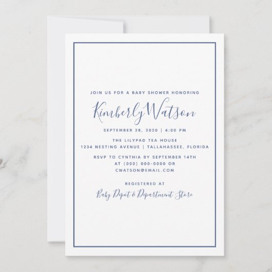 Eenvoudig Baby shower nodigt uit | Blauw Kaart (Voorkant)