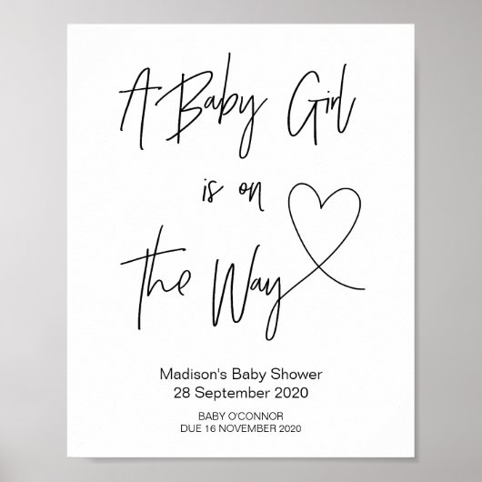 Eenvoudig Baby shower voor babymeisjes met hart Poster (Voorkant)