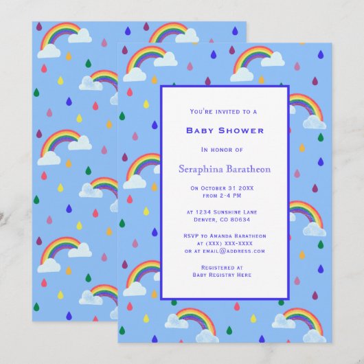 Eenvoudig Baby shower voor regenboogblauwe hemelgr Kaart (Voorkant / Achterkant)