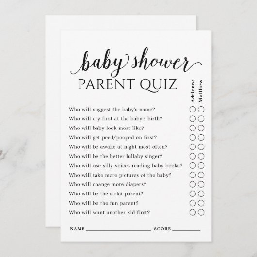 Eenvoudig Baby shower wie zal ouderquiz Kaart (Voorkant / Achterkant)