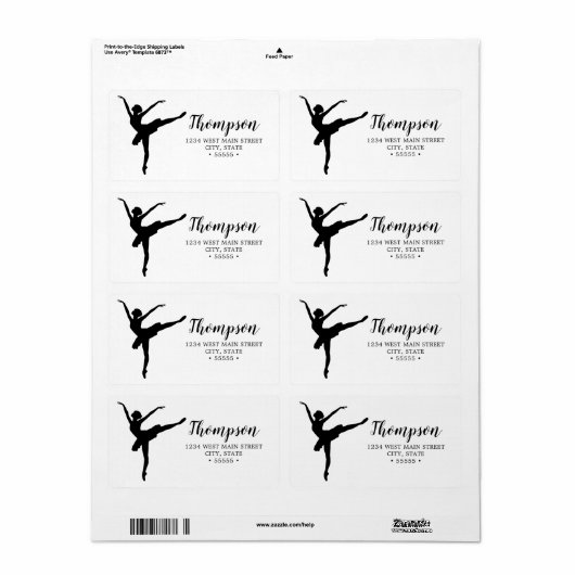 Eenvoudig Ballerina Silhouette Return Label (Full Sheet)