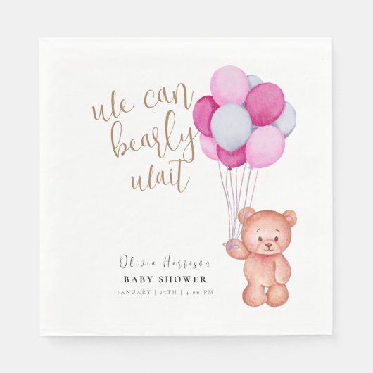 Eenvoudig Barly Wachten Beer Roze Ballon Baby show Servet (Voorkant)