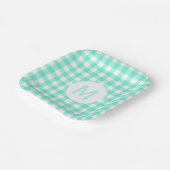 Eenvoudig Basic Mint Groen Gingham Monogram Papieren Bordje (Gebogen)