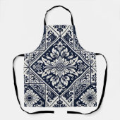 Eenvoudig Batik Blauw en Wit Tegels Patroon Ontwer Schort (Voorkant)