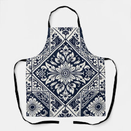 Eenvoudig Batik Blauw en Wit Tegels Patroon Ontwer Schort