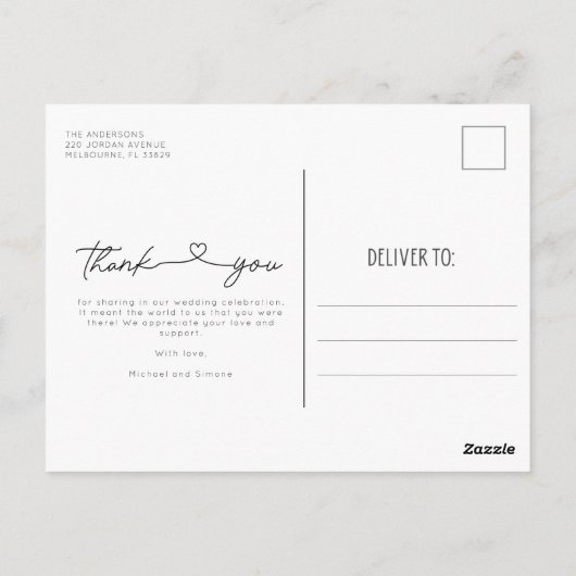 Eenvoudig bedankt Je hartlijnschrift Foto bruiloft Briefkaart (Achterkant)