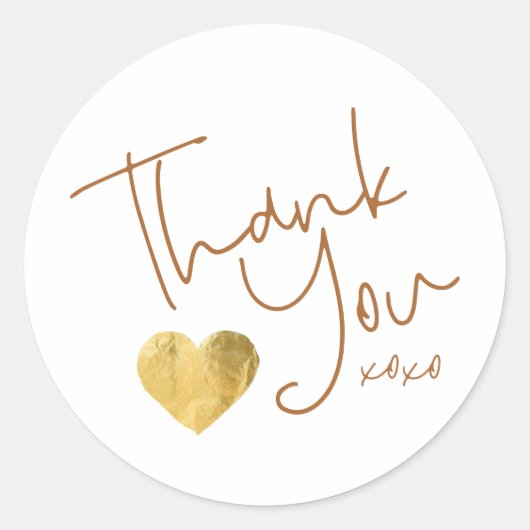 Eenvoudig bedankt koper + Gold Heart Handschrift Ronde Sticker (Voorkant)