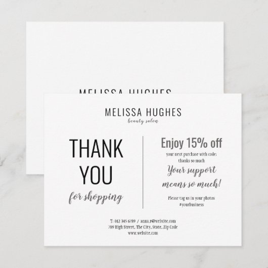 Eenvoudig bedankt voor de Kaart voor de korting op (Voorkant / Achterkant)