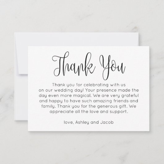 Eenvoudig bedankt. Zwart en wit huwelijksbriefje Kaart (Voorkant)