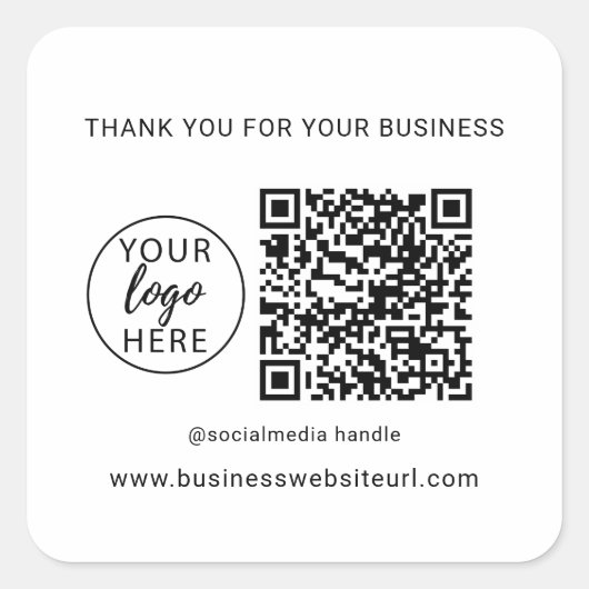 Eenvoudig bedrijfslogo en QR-code Vierkante Sticker (Voorkant)