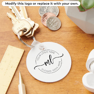 Eenvoudig Bedrijfslogo Monogram Beginletters Wit Sleutelhanger