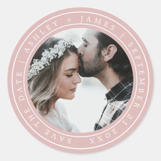Eenvoudig beeld Sparen de Datum van de Bieden Roze Ronde Sticker (Voorkant)