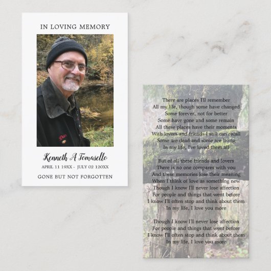 Eenvoudig begrafenisgebed 2 foto's Kaart Visitekaartje (Voorkant / Achterkant)