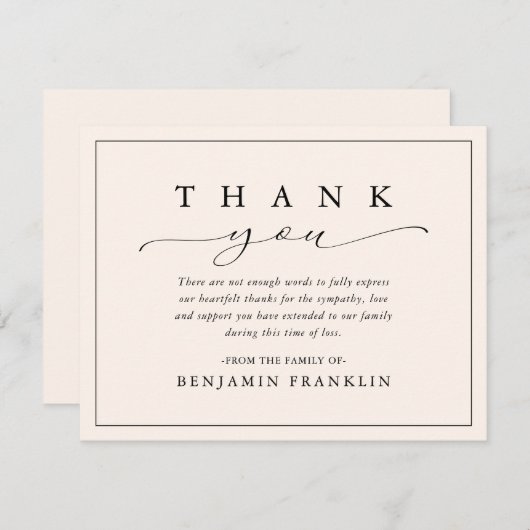 Eenvoudig begrafenismonument bedankkaart (Voorkant / Achterkant)