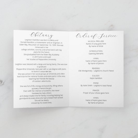 Eenvoudig begrafenisprogramma Orde van Service Programma (Binnen)