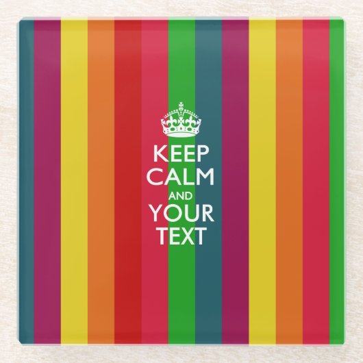 Eenvoudig BEHOUD CALM heeft Jouw tekst op regenboo Glazen Onderzetter (Voorkant)