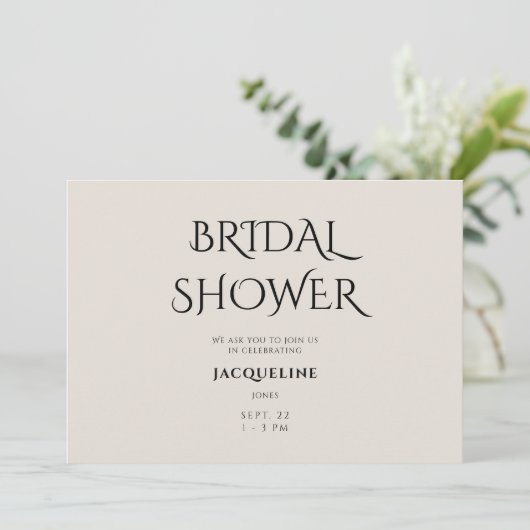 Eenvoudig beige Bridal Shower Uitnodiging (Staand voorkant)