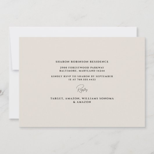 Eenvoudig beige Bridal Shower Uitnodiging (Achterkant)