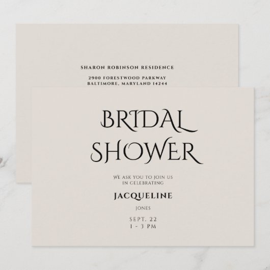 Eenvoudig beige Bridal Shower Uitnodiging (Voorkant / Achterkant)