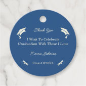 Eenvoudig beige en blauw Gepersonaliseerd Afstuder Bedankjes Labels (Voorkant)